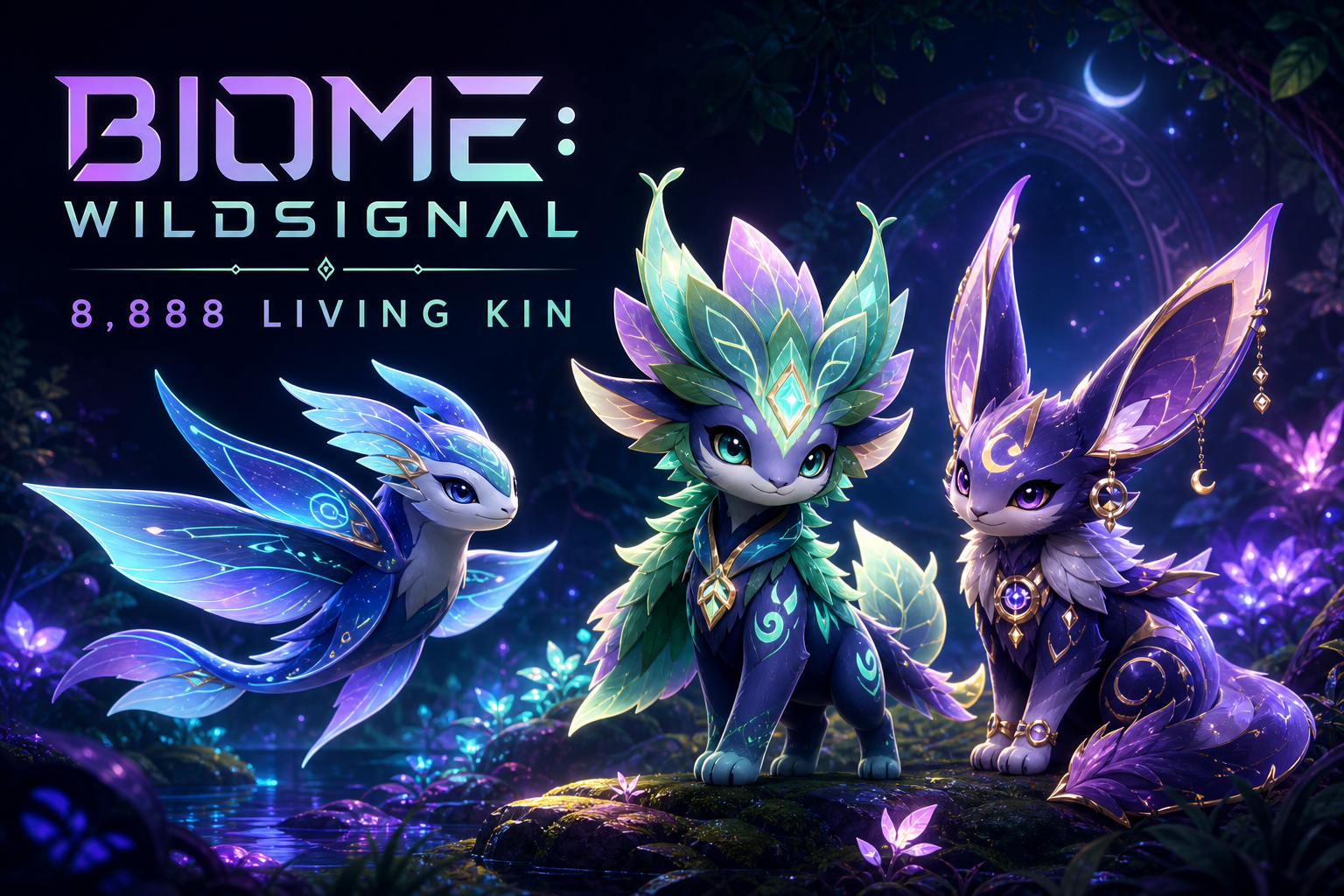 Three luminous BIOME Genesis Kin in the Wildsignal forest